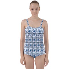 Blue Floral Pattern Twist Front Tankini Set by MintanArt