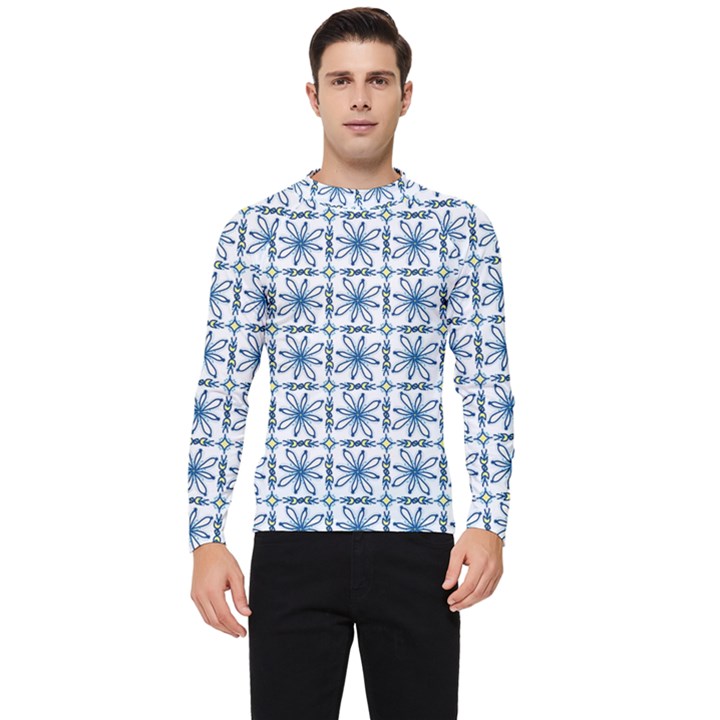 Blue floral pattern Men s Long Sleeve Rash Guard