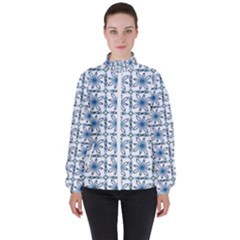 Blue Floral Pattern Women s High Neck Windbreaker by MintanArt