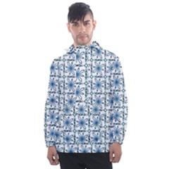 Blue Floral Pattern Men s Front Pocket Pullover Windbreaker