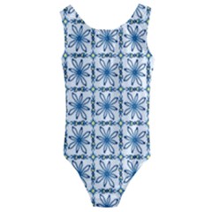 Blue Floral Pattern Kids  Cut-out Back One Piece Swimsuit by MintanArt