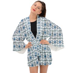 Blue Floral Pattern Long Sleeve Kimono by MintanArt