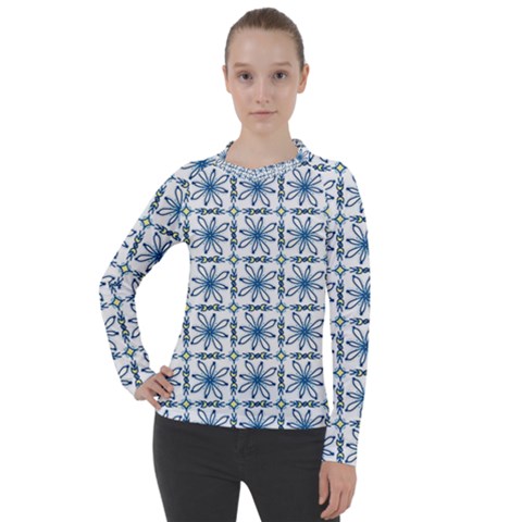 Blue Floral Pattern Women s Pique Long Sleeve Tee by MintanArt