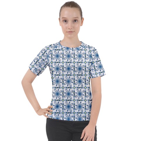 Blue Floral Pattern Women s Sport Raglan Tee by MintanArt