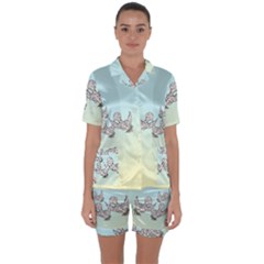 Peace Doves - By Larenard Satin Short Sleeve Pajamas Set by LaRenard