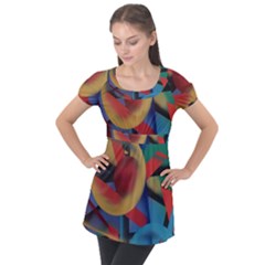 Kaleidoscope 2 Puff Sleeve Tunic Top by WILLBIRDWELL