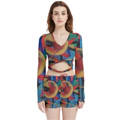 Kaleidoscope 2 Velvet Wrap Crop Top And Shorts Set