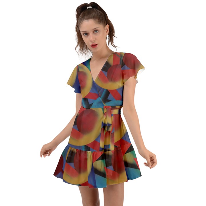 Kaleidoscope 2 Flutter Sleeve Wrap Dress