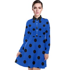 Large Black Polka Dots On Absolute Zero Blue - Long Sleeve Chiffon Shirt Dress by FashionLane