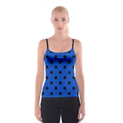 Large Black Polka Dots On Absolute Zero Blue - Spaghetti Strap Top by FashionLane