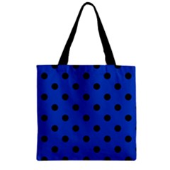 Large Black Polka Dots On Absolute Zero Blue - Zipper Grocery Tote Bag by FashionLane