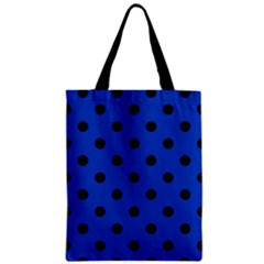 Large Black Polka Dots On Absolute Zero Blue - Zipper Classic Tote Bag by FashionLane