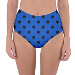 Large Black Polka Dots On Absolute Zero Blue - Reversible High-waist Bikini Bottoms by FashionLane