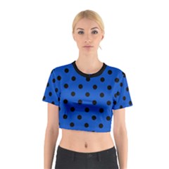 Large Black Polka Dots On Absolute Zero Blue - Cotton Crop Top by FashionLane