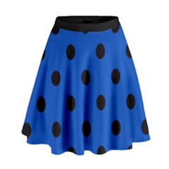 Large Black Polka Dots On Absolute Zero Blue - High Waist Skirt by FashionLane