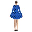 Large Black Polka Dots On Absolute Zero Blue - Long Sleeve Velvet V-neck Dress View2