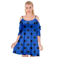 Large Black Polka Dots On Absolute Zero Blue - Cutout Spaghetti Strap Chiffon Dress by FashionLane