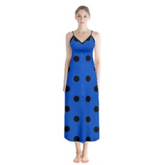 Large Black Polka Dots On Absolute Zero Blue - Button Up Chiffon Maxi Dress by FashionLane