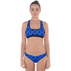 Large Black Polka Dots On Absolute Zero Blue - Cross Back Hipster Bikini Set by FashionLane