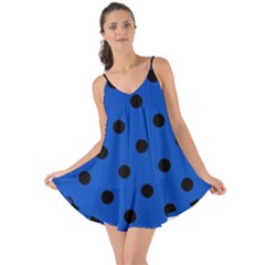 Large Black Polka Dots On Absolute Zero Blue - Love The Sun Cover Up by FashionLane