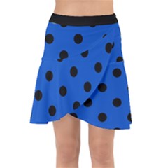 Large Black Polka Dots On Absolute Zero Blue - Wrap Front Skirt by FashionLane