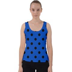 Large Black Polka Dots On Absolute Zero Blue - Velvet Tank Top by FashionLane