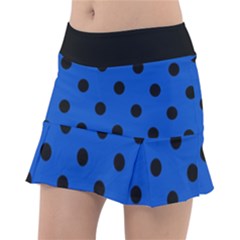 Large Black Polka Dots On Absolute Zero Blue - Tennis Skorts by FashionLane