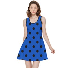 Large Black Polka Dots On Absolute Zero Blue - Inside Out Reversible Sleeveless Dress by FashionLane