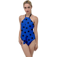 Large Black Polka Dots On Absolute Zero Blue - Go With The Flow One Piece Swimsuit by FashionLane