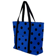 Large Black Polka Dots On Absolute Zero Blue - Zip Up Canvas Bag by FashionLane