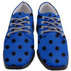 Large Black Polka Dots On Absolute Zero Blue - Women Heeled Oxford Shoes by FashionLane