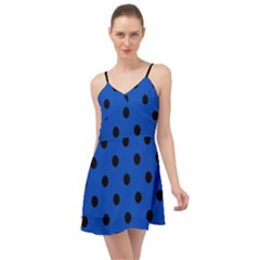 Large Black Polka Dots On Absolute Zero Blue - Summer Time Chiffon Dress by FashionLane