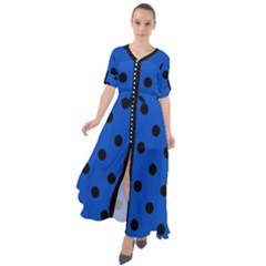 Large Black Polka Dots On Absolute Zero Blue - Waist Tie Boho Maxi Dress by FashionLane