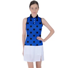 Large Black Polka Dots On Absolute Zero Blue - Women s Sleeveless Polo Tee by FashionLane