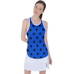 Large Black Polka Dots On Absolute Zero Blue - Racer Back Mesh Tank Top by FashionLane