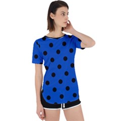 Large Black Polka Dots On Absolute Zero Blue - Perpetual Short Sleeve T-shirt by FashionLane