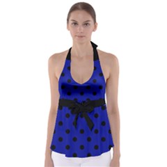 Large Black Polka Dots On Admiral Blue - Babydoll Tankini Top by FashionLane