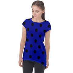 Large Black Polka Dots On Admiral Blue - Cap Sleeve High Low Top by FashionLane