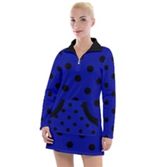 Large Black Polka Dots On Admiral Blue - Women s Long Sleeve Casual Dress by FashionLane