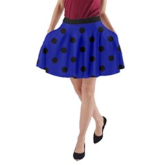 Large Black Polka Dots On Admiral Blue - A-line Pocket Skirt by FashionLane