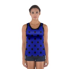 Large Black Polka Dots On Admiral Blue - Sport Tank Top  by FashionLane