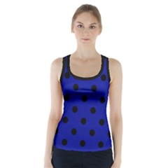 Large Black Polka Dots On Admiral Blue - Racer Back Sports Top by FashionLane