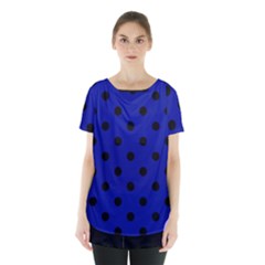 Large Black Polka Dots On Admiral Blue - Skirt Hem Sports Top by FashionLane