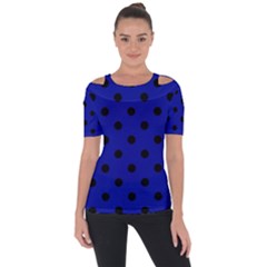 Large Black Polka Dots On Admiral Blue - Shoulder Cut Out Short Sleeve Top by FashionLane