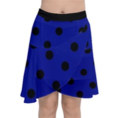 Large Black Polka Dots On Admiral Blue - Chiffon Wrap Front Skirt by FashionLane