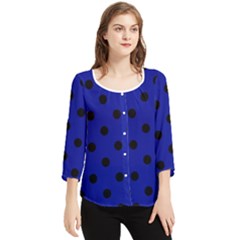 Large Black Polka Dots On Admiral Blue - Chiffon Quarter Sleeve Blouse by FashionLane