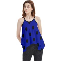 Large Black Polka Dots On Admiral Blue - Flowy Camisole Tank Top by FashionLane