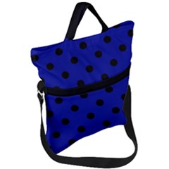 Large Black Polka Dots On Admiral Blue - Fold Over Handle Tote Bag by FashionLane