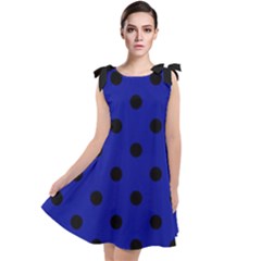 Large Black Polka Dots On Admiral Blue - Tie Up Tunic Dress by FashionLane