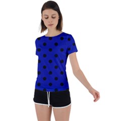 Large Black Polka Dots On Admiral Blue - Back Circle Cutout Sports Tee by FashionLane